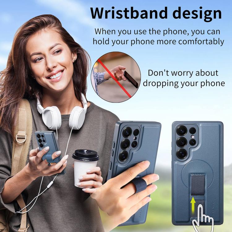 For Samsung Galaxy S25 Ultra 5G CaseNeo Finger Grip Strap MagSafe Leather Phone Case(Blue) - Galaxy S25 Ultra 5G Cases by CaseNeo | Online Shopping UK | buy2fix