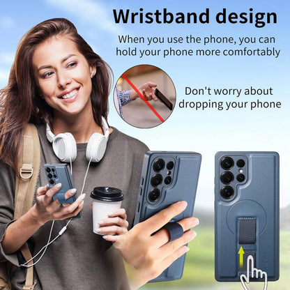 For Samsung Galaxy S25 Ultra 5G CaseNeo Finger Grip Strap MagSafe Leather Phone Case(Blue) - Galaxy S25 Ultra 5G Cases by CaseNeo | Online Shopping UK | buy2fix