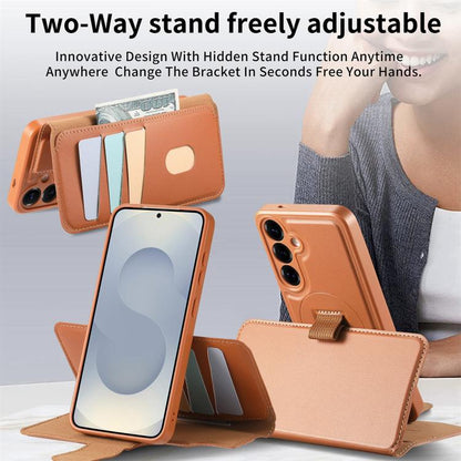 For Samsung Galaxy S25 / S24 5G CaseNeo Finger Grip Strap MagSafe Leather Phone Case(Brown) - Galaxy S25 5G Cases by CaseNeo | Online Shopping UK | buy2fix