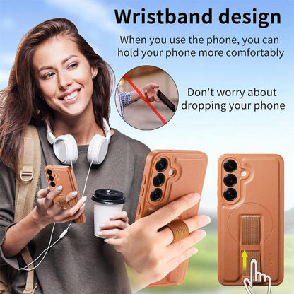 For Samsung Galaxy S25 / S24 5G CaseNeo Finger Grip Strap MagSafe Leather Phone Case(Brown) - Galaxy S25 5G Cases by CaseNeo | Online Shopping UK | buy2fix