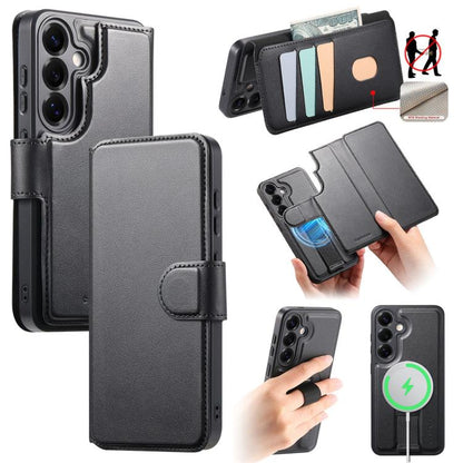 For Samsung Galaxy S25 / S24 5G CaseNeo Finger Grip Strap MagSafe Leather Phone Case(Black) - Galaxy S25 5G Cases by CaseNeo | Online Shopping UK | buy2fix