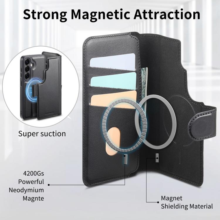 For Samsung Galaxy S25 / S24 5G CaseNeo Finger Grip Strap MagSafe Leather Phone Case(Black) - Galaxy S25 5G Cases by CaseNeo | Online Shopping UK | buy2fix