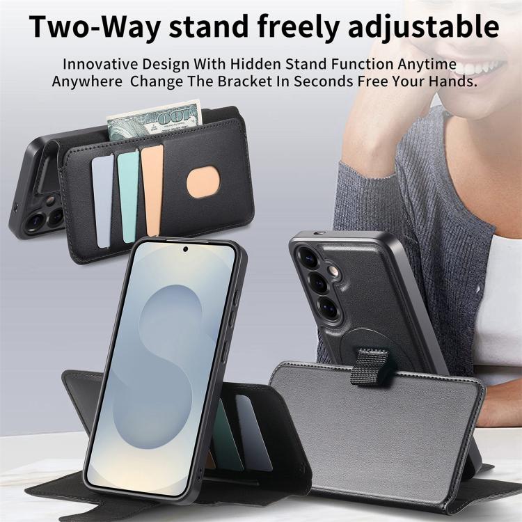 For Samsung Galaxy S25 / S24 5G CaseNeo Finger Grip Strap MagSafe Leather Phone Case(Black) - Galaxy S25 5G Cases by CaseNeo | Online Shopping UK | buy2fix