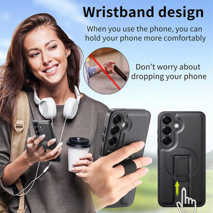 For Samsung Galaxy S25 / S24 5G CaseNeo Finger Grip Strap MagSafe Leather Phone Case(Black) - Galaxy S25 5G Cases by CaseNeo | Online Shopping UK | buy2fix