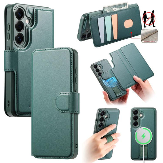 For Samsung Galaxy S25 / S24 5G CaseNeo Finger Grip Strap MagSafe Leather Phone Case(Green) - Galaxy S25 5G Cases by CaseNeo | Online Shopping UK | buy2fix