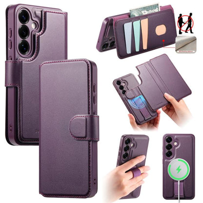 For Samsung Galaxy S25 / S24 5G CaseNeo Finger Grip Strap MagSafe Leather Phone Case(Purple) - Galaxy S25 5G Cases by CaseNeo | Online Shopping UK | buy2fix