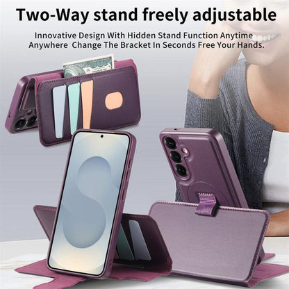 For Samsung Galaxy S25 / S24 5G CaseNeo Finger Grip Strap MagSafe Leather Phone Case(Purple) - Galaxy S25 5G Cases by CaseNeo | Online Shopping UK | buy2fix