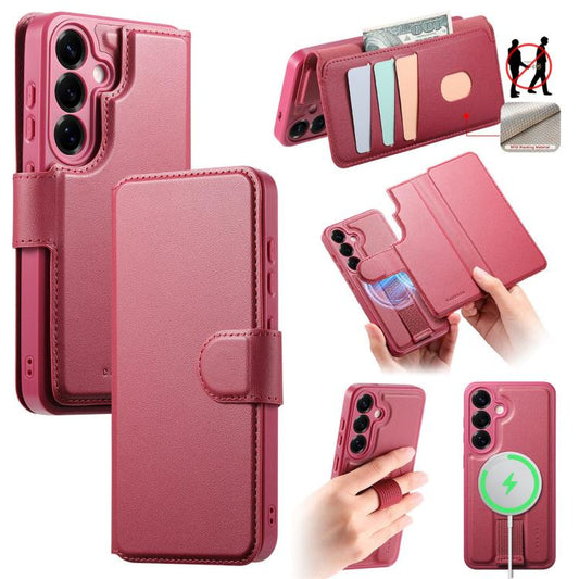 For Samsung Galaxy S25 / S24 5G CaseNeo Finger Grip Strap MagSafe Leather Phone Case(Red) - Galaxy S25 5G Cases by CaseNeo | Online Shopping UK | buy2fix