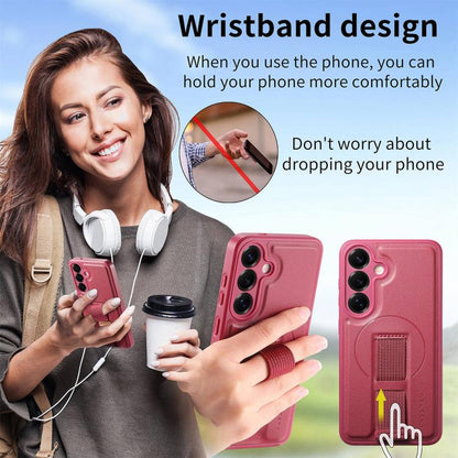 For Samsung Galaxy S25 / S24 5G CaseNeo Finger Grip Strap MagSafe Leather Phone Case(Red) - Galaxy S25 5G Cases by CaseNeo | Online Shopping UK | buy2fix