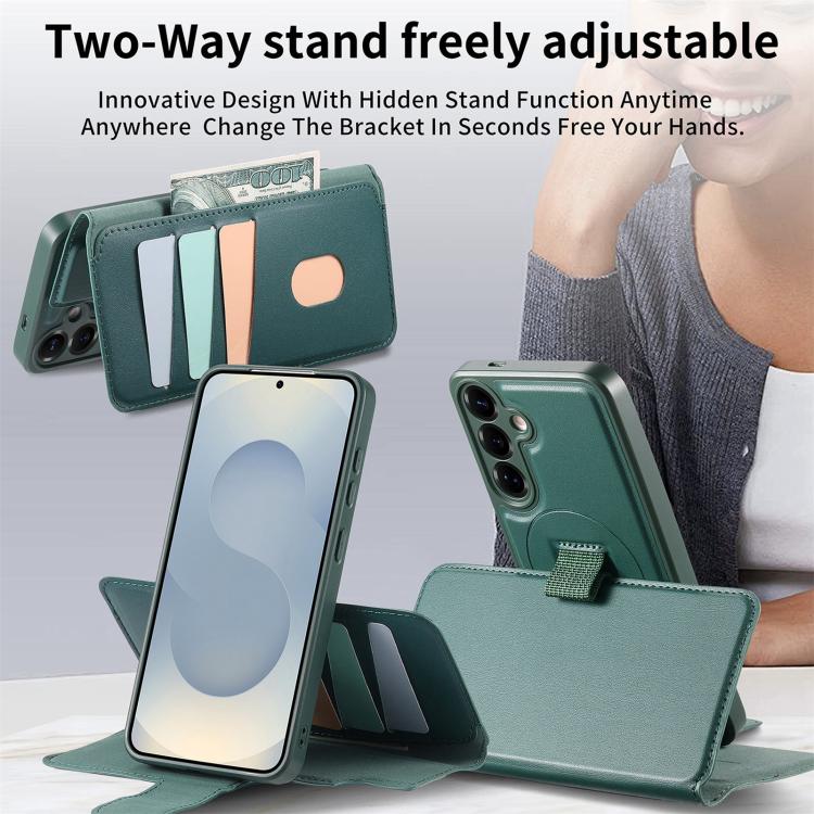 For Samsung Galaxy S25+ / S24+ 5G CaseNeo Finger Grip Strap MagSafe Leather Phone Case(Green) - Galaxy S25+ 5G Cases by CaseNeo | Online Shopping UK | buy2fix