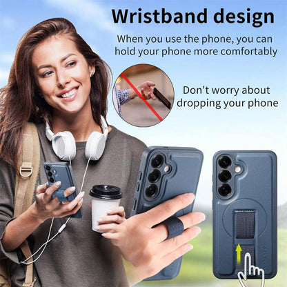 For Samsung Galaxy S25+ / S24+ 5G CaseNeo Finger Grip Strap MagSafe Leather Phone Case(Blue) - Galaxy S25+ 5G Cases by CaseNeo | Online Shopping UK | buy2fix