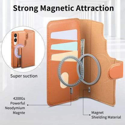 For Samsung Galaxy S25 Edge 5G CaseNeo Finger Grip Strap MagSafe Leather Phone Case(Brown) - Galaxy S25 Edge 5G Cases by CaseNeo | Online Shopping UK | buy2fix