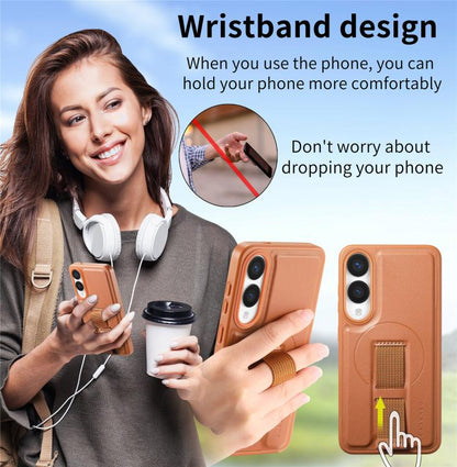 For Samsung Galaxy S25 Edge 5G CaseNeo Finger Grip Strap MagSafe Leather Phone Case(Brown) - Galaxy S25 Edge 5G Cases by CaseNeo | Online Shopping UK | buy2fix