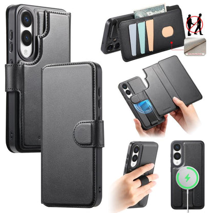 For Samsung Galaxy S25 Edge 5G CaseNeo Finger Grip Strap MagSafe Leather Phone Case(Black) - Galaxy S25 Edge 5G Cases by CaseNeo | Online Shopping UK | buy2fix