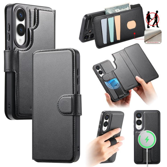 For Samsung Galaxy S25 Edge 5G CaseNeo Finger Grip Strap MagSafe Leather Phone Case(Black) - Galaxy S25 Edge 5G Cases by CaseNeo | Online Shopping UK | buy2fix