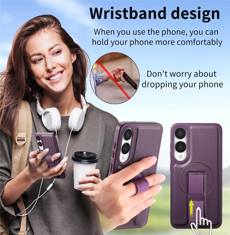 For Samsung Galaxy S25 Edge 5G CaseNeo Finger Grip Strap MagSafe Leather Phone Case(Purple) - Galaxy S25 Edge 5G Cases by CaseNeo | Online Shopping UK | buy2fix