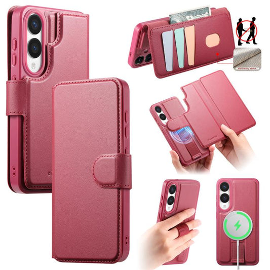 For Samsung Galaxy S25 Edge 5G CaseNeo Finger Grip Strap MagSafe Leather Phone Case(Red) - Galaxy S25 Edge 5G Cases by CaseNeo | Online Shopping UK | buy2fix
