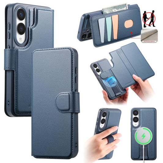 For Samsung Galaxy S25 Edge 5G CaseNeo Finger Grip Strap MagSafe Leather Phone Case(Blue) - Galaxy S25 Edge 5G Cases by CaseNeo | Online Shopping UK | buy2fix