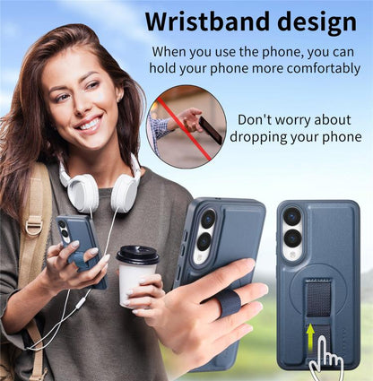 For Samsung Galaxy S25 Edge 5G CaseNeo Finger Grip Strap MagSafe Leather Phone Case(Blue) - Galaxy S25 Edge 5G Cases by CaseNeo | Online Shopping UK | buy2fix