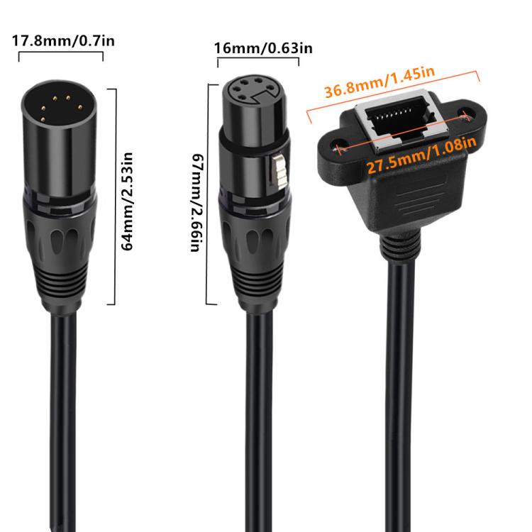 XLR 5 Pin Male to RJ45 Female Audio Cable, Length: 30cm(Black) - Lan Cable and Tools by buy2fix | Online Shopping UK | buy2fix