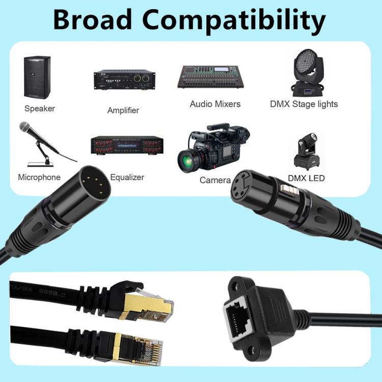 XLR 5 Pin Male to RJ45 Female Audio Cable, Length: 30cm(Black) - Lan Cable and Tools by buy2fix | Online Shopping UK | buy2fix