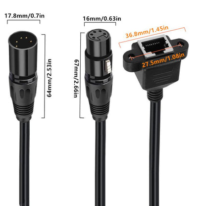 XLR 5 Pin Female to RJ45 Female Audio Cable, Length: 30cm(Black) - Lan Cable and Tools by buy2fix | Online Shopping UK | buy2fix