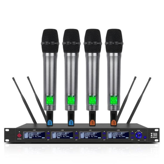 XTUGA M6604S-H Diversity Wireless Microphone System 4 Channel UHF Handheld Microphone