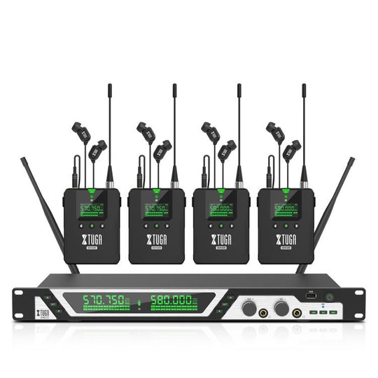 XTUGA SEM200 Wireless Stereo Stage Performance Professional In-ear Monitor System 4 BodyPacks + Transmitter