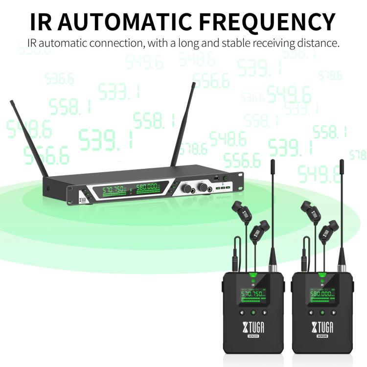 XTUGA SEM200 Wireless Stereo Stage Performance Professional In-ear Monitor System 4 BodyPacks + Transmitter - Microphone by XTUGA | Online Shopping UK | buy2fix
