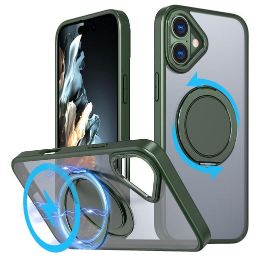 For iPhone 16 360-degree Rotating MagSafe Magnetic Holder Phone Case(Green) - iPhone 16 Cases by buy2fix | Online Shopping UK | buy2fix