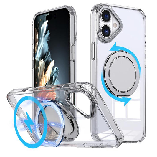 For iPhone 16 360-degree Rotating MagSafe Magnetic Holder Phone Case(Transparent) - iPhone 16 Cases by buy2fix | Online Shopping UK | buy2fix
