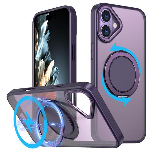 For iPhone 16 360-degree Rotating MagSafe Magnetic Holder Phone Case(Purple) - iPhone 16 Cases by buy2fix | Online Shopping UK | buy2fix