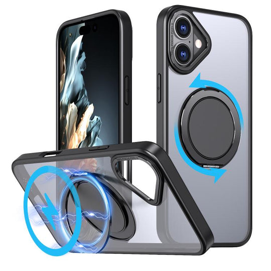 For iPhone 16 Plus 360-degree Rotating MagSafe Magnetic Holder Phone Case(Black)