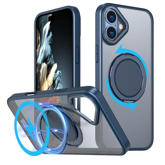 For iPhone 16 Plus 360-degree Rotating MagSafe Magnetic Holder Phone Case(Blue)