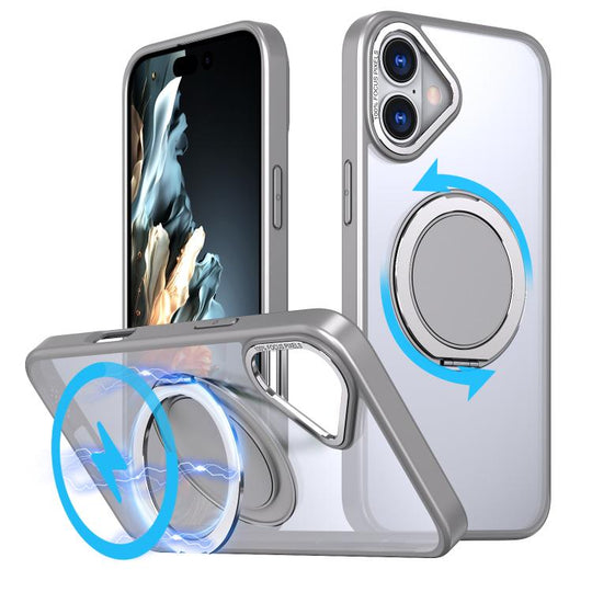 For iPhone 16 Plus 360-degree Rotating MagSafe Magnetic Holder Phone Case(Titanium Grey)
