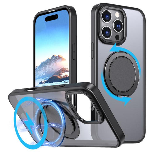 For iPhone 16 Pro 360-degree Rotating MagSafe Magnetic Holder Phone Case(Black)