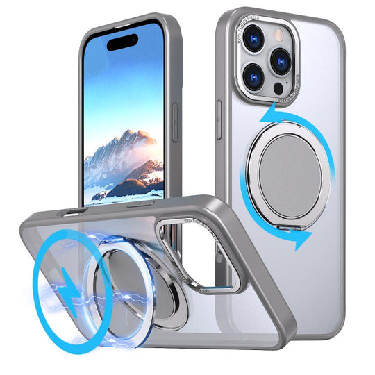 For iPhone 16 Pro 360-degree Rotating MagSafe Magnetic Holder Phone Case(Titanium Grey)
