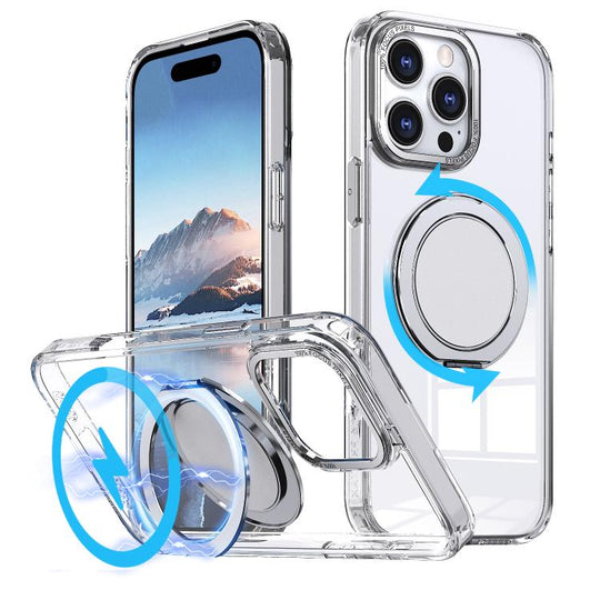 For iPhone 16 Pro 360-degree Rotating MagSafe Magnetic Holder Phone Case(Transparent)