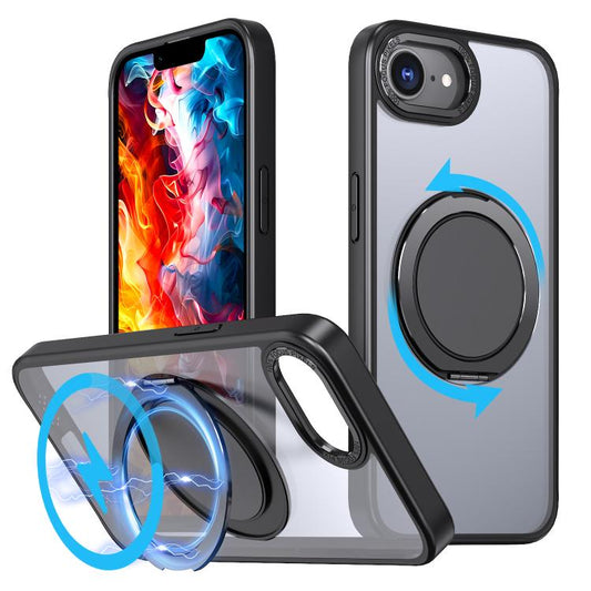 For iPhone 16e 360-degree Rotating MagSafe Magnetic Holder Phone Case(Black) - iPhone 16e Cases by buy2fix | Online Shopping UK | buy2fix