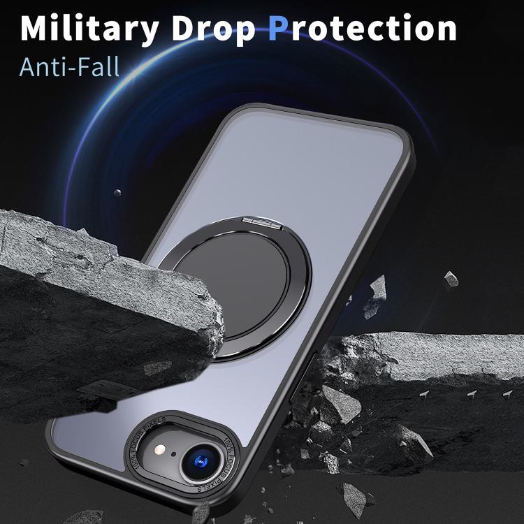 For iPhone 16e 360-degree Rotating MagSafe Magnetic Holder Phone Case(Black) - iPhone 16e Cases by buy2fix | Online Shopping UK | buy2fix