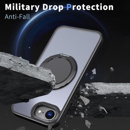 For iPhone 16e 360-degree Rotating MagSafe Magnetic Holder Phone Case(Black) - iPhone 16e Cases by buy2fix | Online Shopping UK | buy2fix