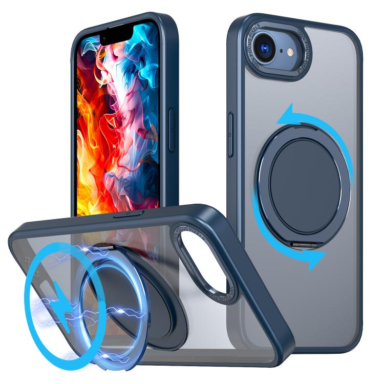 For iPhone 16e 360-degree Rotating MagSafe Magnetic Holder Phone Case(Blue) - iPhone 16e Cases by buy2fix | Online Shopping UK | buy2fix