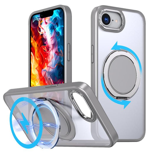 For iPhone 16e 360-degree Rotating MagSafe Magnetic Holder Phone Case(Titanium Grey) - iPhone 16e Cases by buy2fix | Online Shopping UK | buy2fix