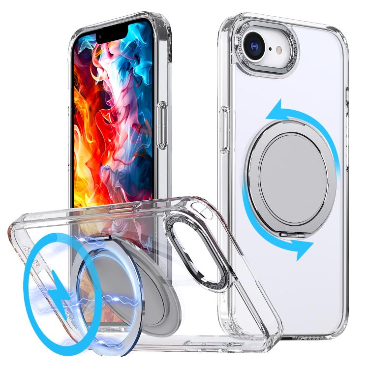 For iPhone 16e 360-degree Rotating MagSafe Magnetic Holder Phone Case(Transparent) - iPhone 16e Cases by buy2fix | Online Shopping UK | buy2fix