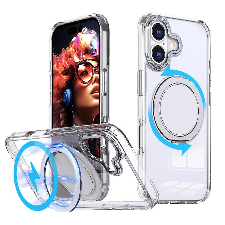 For iPhone 17 360-degree Rotating MagSafe Magnetic Holder Phone Case(Transparent) - iPhone 17 Cases by buy2fix | Online Shopping UK | buy2fix