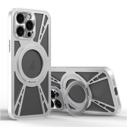 For iPhone 15 Pro Cooling Hollow Metal Holder MagSafe Phone Case(Silver) - iPhone 15 Pro Cases by buy2fix | Online Shopping UK | buy2fix