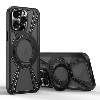 For iPhone 15 Pro Max Cooling Hollow Metal Holder MagSafe Phone Case(Black) - iPhone 15 Pro Max Cases by buy2fix | Online Shopping UK | buy2fix