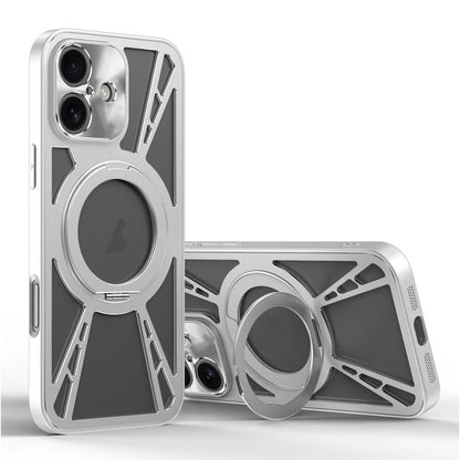 For iPhone 16 Cooling Hollow Metal Holder MagSafe Phone Case(Silver) - iPhone 16 Cases by buy2fix | Online Shopping UK | buy2fix