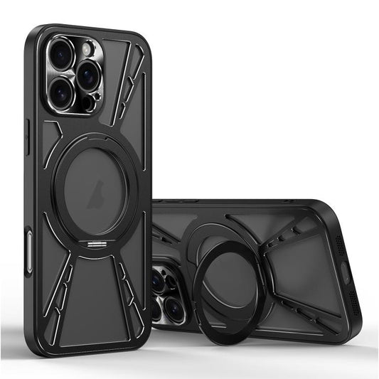 For iPhone 16 Pro Max Cooling Hollow Metal Holder MagSafe Phone Case(Black) - iPhone 16 Pro Max Cases by buy2fix | Online Shopping UK | buy2fix