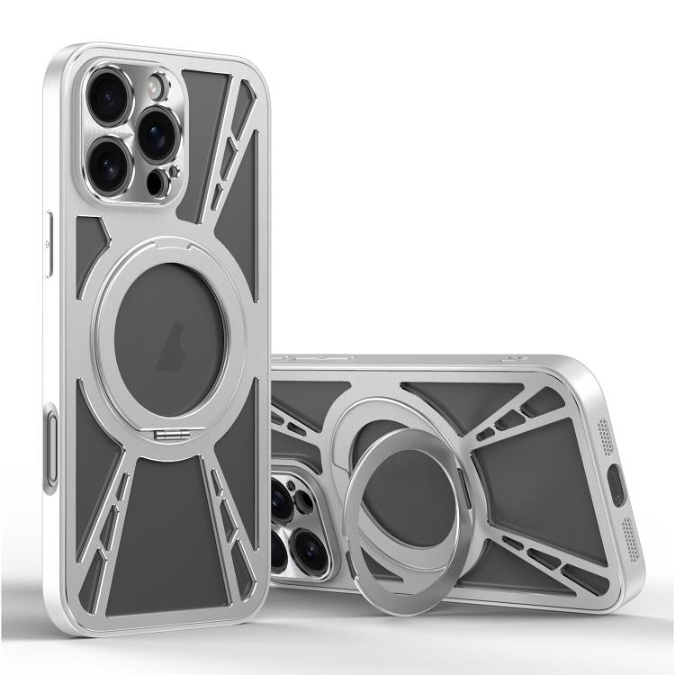 For iPhone 16 Pro Max Cooling Hollow Metal Holder MagSafe Phone Case(Silver) - iPhone 16 Pro Max Cases by buy2fix | Online Shopping UK | buy2fix